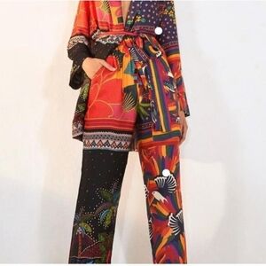Farm Rio Mixed Scarves  Pants XS Pull on Elastic Waist  Lounge
